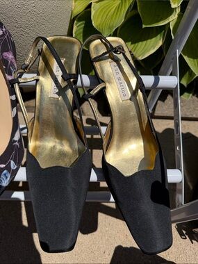 Ann Marino Black Slingback Heels with Gold Insole Accents